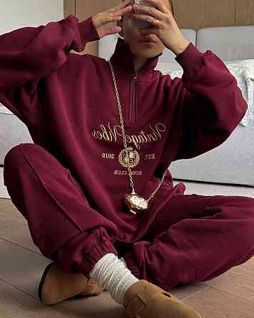 Жіночий теплий прогулянковий костюм-двійка: кофта та штани турецька тринитка на флісі Бордо, 46/48 Одеса