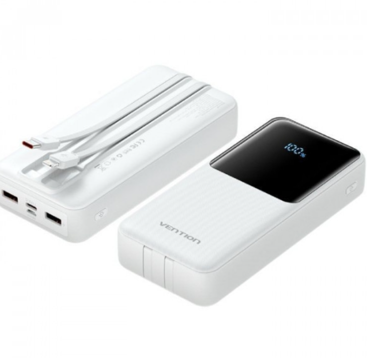 УМБ Vention 20000mAh 22.5W 3A,PD,QC 3.0,Micro-USB,USB-C,2xUSB-A,Built-in USB-C+Lightning Cables Whit Київ - фото 2