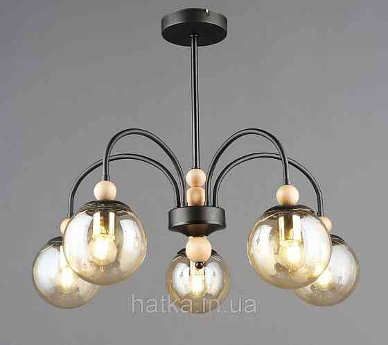 Люстра стельова на 5 плафонів N6618/5 Чорний+Дерево Київ