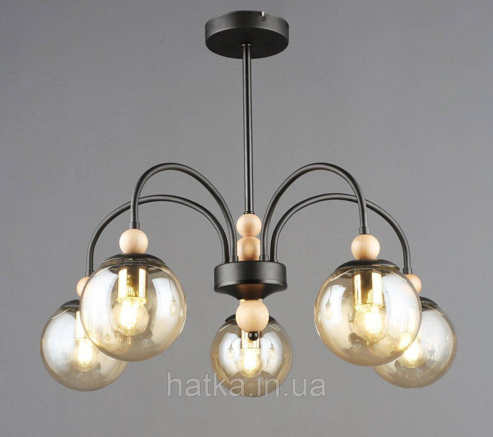 Люстра стельова на 5 плафонів N6618/5 Чорний+Дерево Київ - фото 1