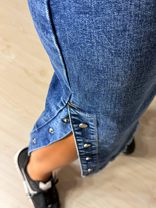 Спідниця жіноча джинсова ZJY 8039 талія на резинці з боковими розрізами синя, синій, 44, 42, 114 см, Одеса - фото 9