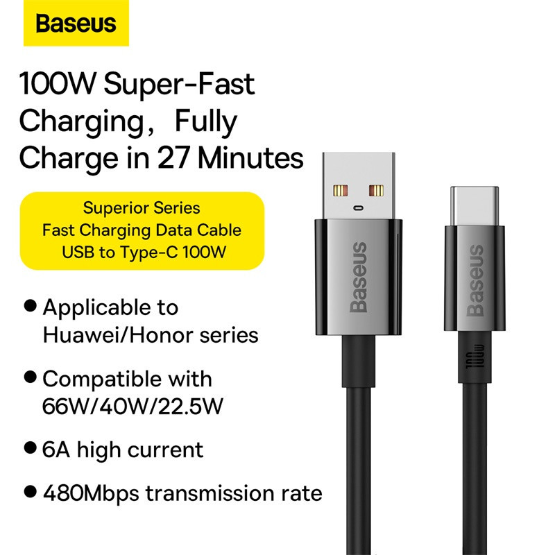Кабель Baseus Superior Series Fast Charging Data Cable USB to Type-C 100W 2m Cluster Black Одеса - фото 10