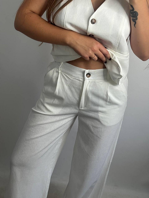 Льняной костюм-тройка в классическом стиле Молочный M-L Харьков - изображение 3