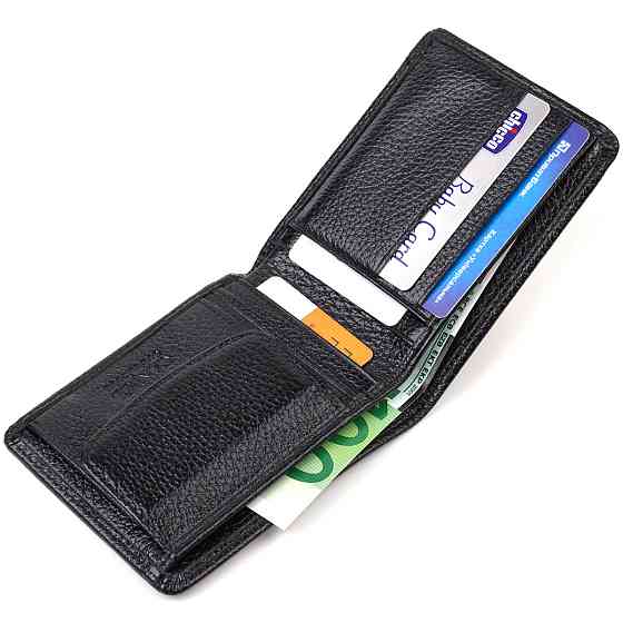 Оригінальний компактний гаманець із вкладишем для посвідчення для чоловіків із натуральної шкіри флотар Чорний (CANPELLINI) Київ