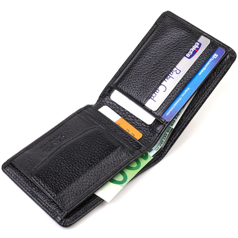 Оригінальний компактний гаманець із вкладишем для посвідчення для чоловіків із натуральної шкіри флотар Чорний (CANPELLINI) Київ - фото 1