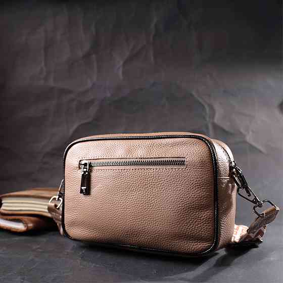 Модна шкіряна сумка з плетіннями для стильних жінок Vintage 22409 Бежева Київ