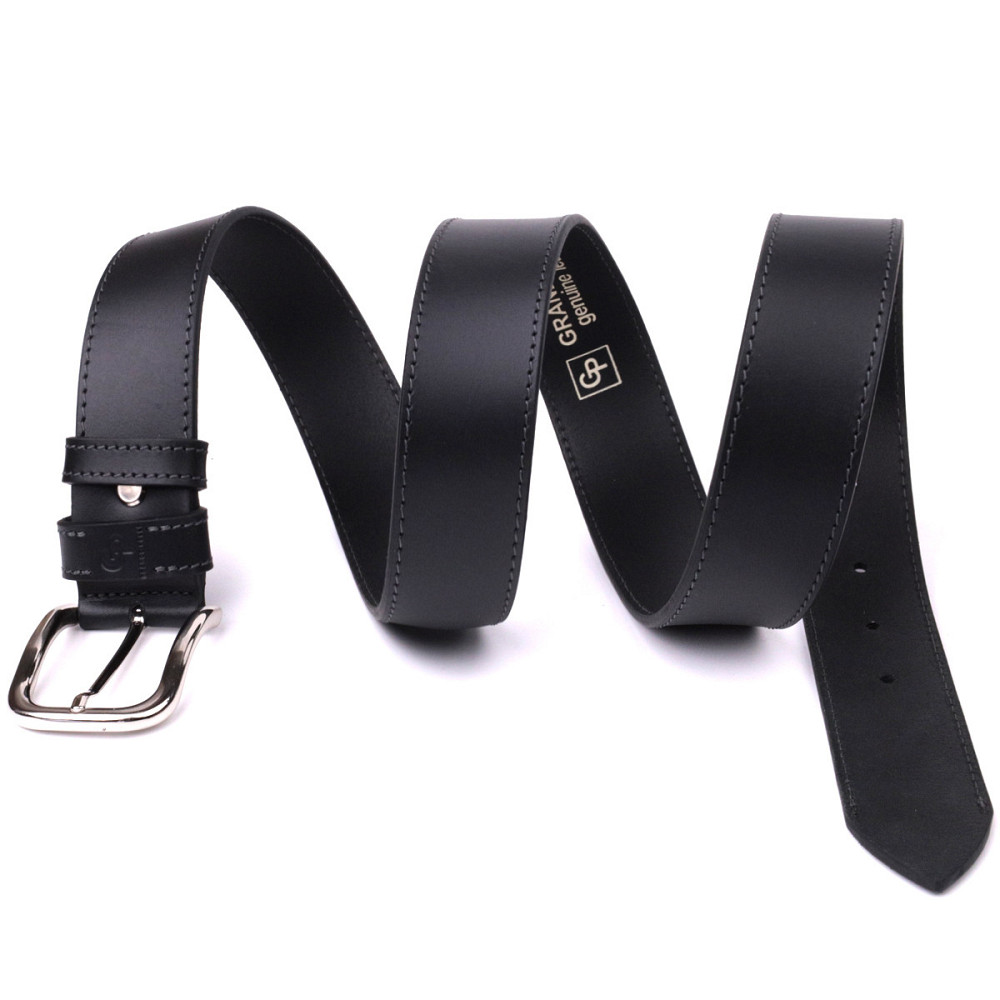 Мужской ремень под джинсы с классической пряжкой из натуральной кожи GRANDE PELLE 20803 Черный Киев - изображение 4