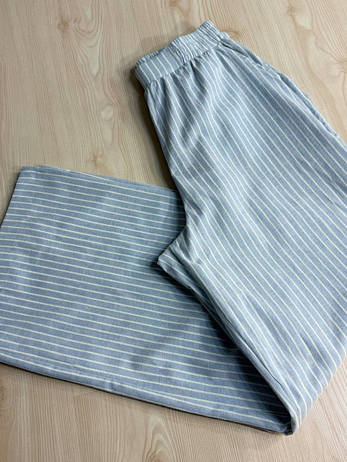 Брюки жіночі A-NIUSHOW 30131 палаццо бавовна в смужку талія на резинці блакитні, блакитний, M Київ - фото 16