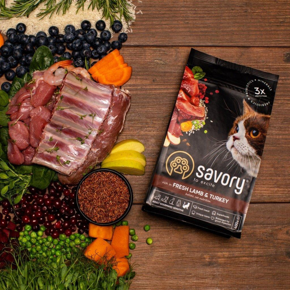 Сухой корм для взрослых кошек Сейвори Savory Adult Cat Sensitive Digestion Fresh Lamb & Turkey, 400 г Винница - изображение 4