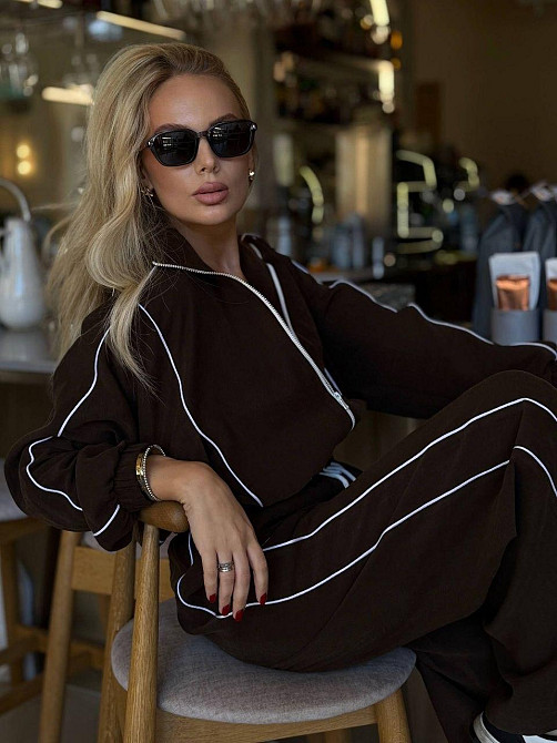 Костюм з купри діагональ: oversize кофта на блискавці і штани, шоколад, розмір S-М Лубны - изображение 5