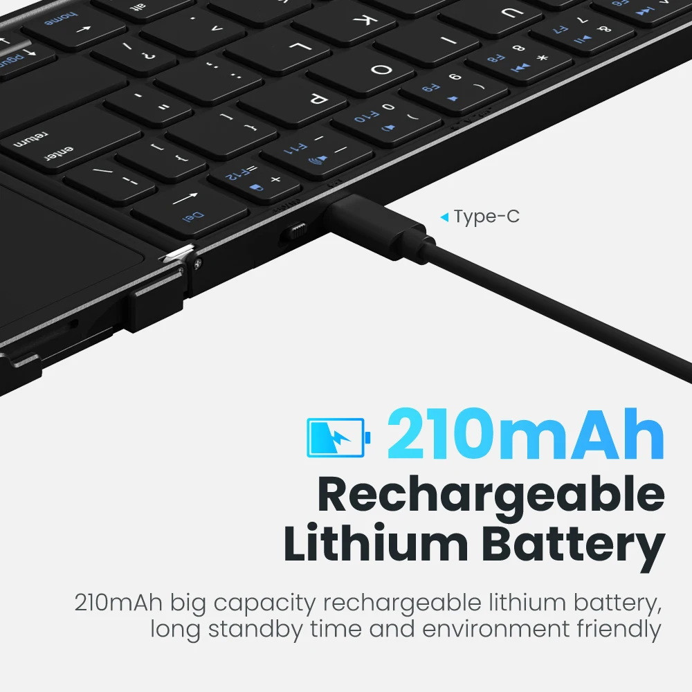 Складана бездротова Bluetooth клавіатура Avatto B1053 з тачпад (Чорна, en+ua) Миколаїв - фото 7