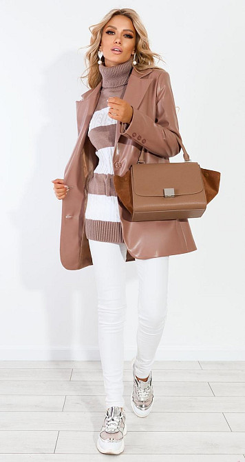 Подовжений шкіряний піджак (46) Київ - фото 4