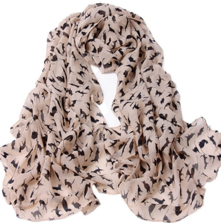 Шарф с котами женский 146 на 47 см бежево-черный Киев