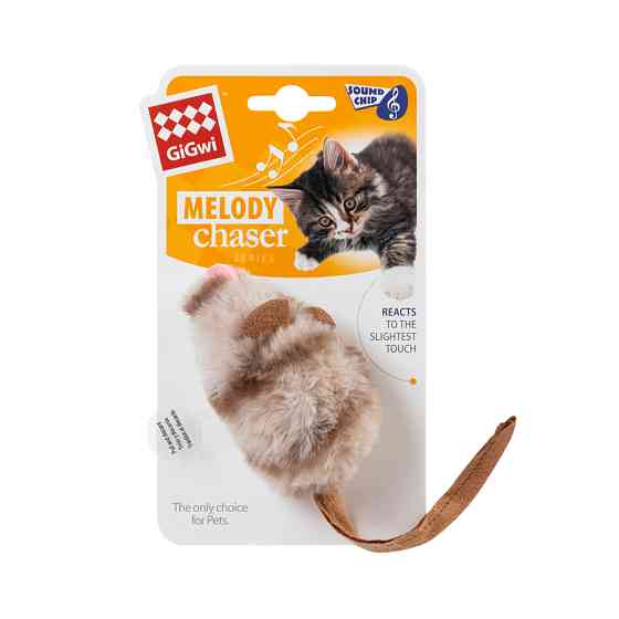 Іграшка для котів Мишка зі звуковим чипом GiGwi Melody chaser, штучне хутро, 13 см Коломыя