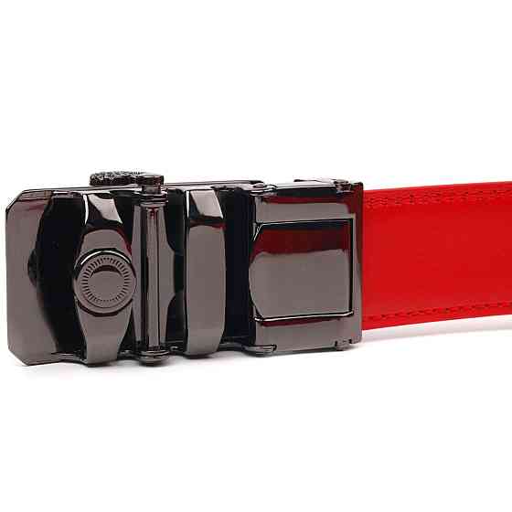 Брючный ремень с пряжкой-автомат из натуральной кожи Vintage 20220 Красный Киев