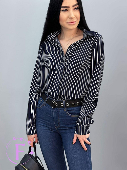 Сорочка з довгими рукавами у смужку "Sail" оптом | Норма | Розпродаж моделі Темно-синій, 42-44, вузька смужка Київ - фото 1