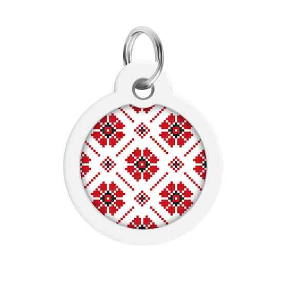 Адресник для собак і котів металевий WAUDOG Smart ID з QR-паспортом, малюнок "Вишиванка", круг, Д 30 мм Вінниця