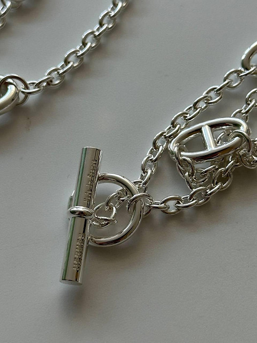 Колье Hermes (длина 80 см) с логотипами покрытие серебро 925 / Эрмес подвеска длинная Одесса - изображение 4