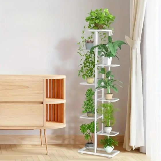 Полиця-стелаж для рослин і квітів стелаж на гумових ніжках, підставка металева на 9 ярусів біла Кам'янець-Подільський