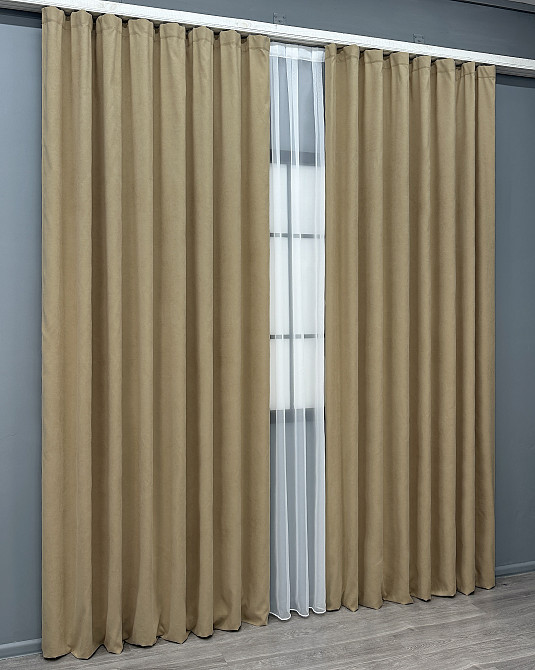 Комплект готових штор VR-Textil Мікровелюр Petek № 1515ш Пісочний 150х290 см 2 шт (33-0399) Київ - фото 12