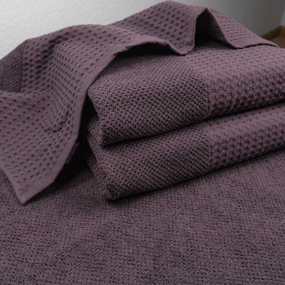 Комплект махровых полотенец Вафельный Бордюр 3шт GM Textile 40х70см, 50х90см, 70х140см 500г/м2 (Темный Виноград) Сумы - изображение 3