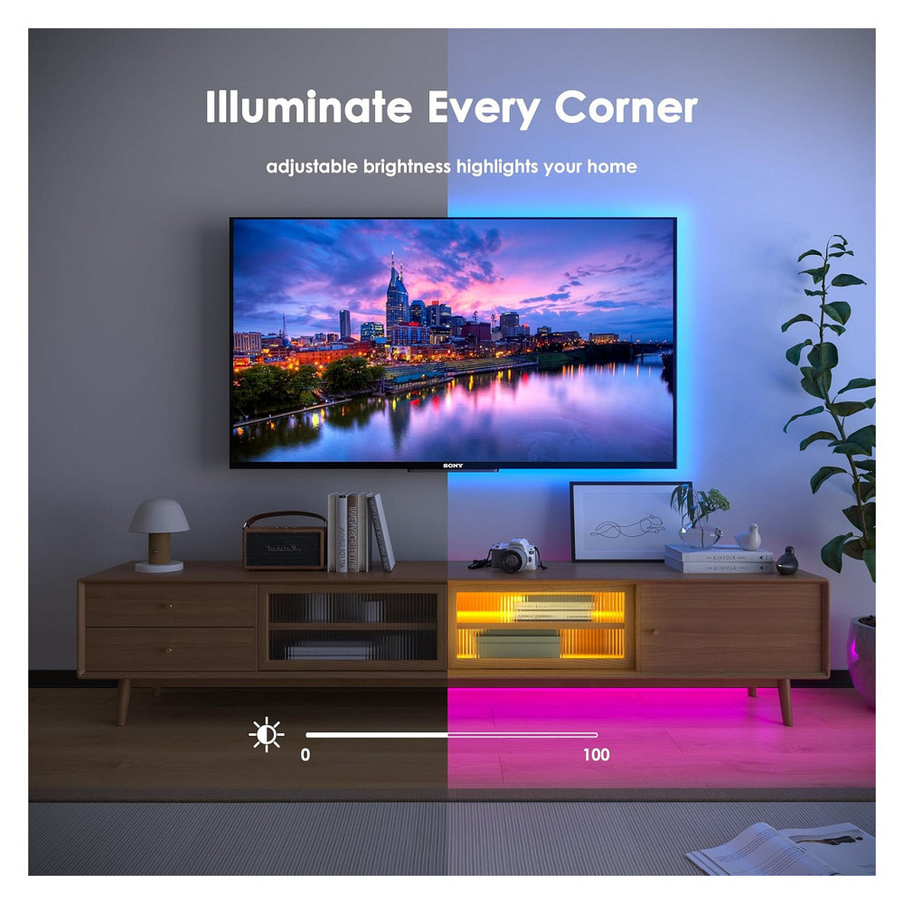 Світлодіодна стрічка LED стрічка HOVVIDA RGB 5 м 150 LED 30 LED/м керування APP пульт 44 клавіші музичний режим мікрофон таймер Київ - фото 7