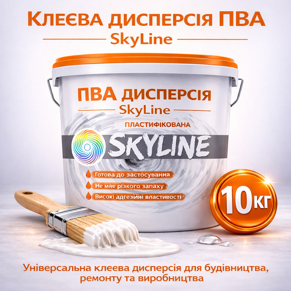 Клеєва дисперсія ПВА пластифікована SkyLine універсальна, готова до застосування для дерева та будівельних сумішей 10 кг Харків - фото 1