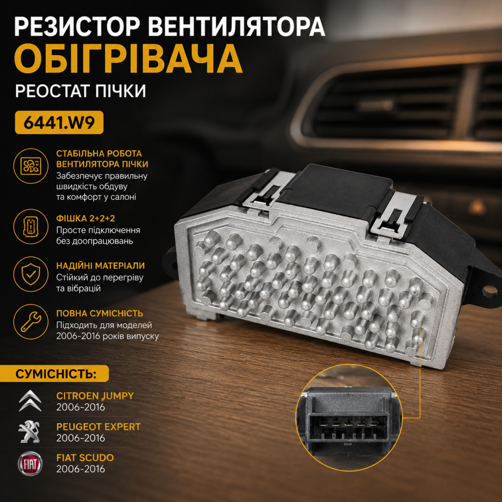 Резистор вентилятора обігрівача Citroen Jumpy Peugeot Expert Fiat Scudo 2006-2016 реостат пічки фішка 2+2+2 6441.W9 Київ - фото 3