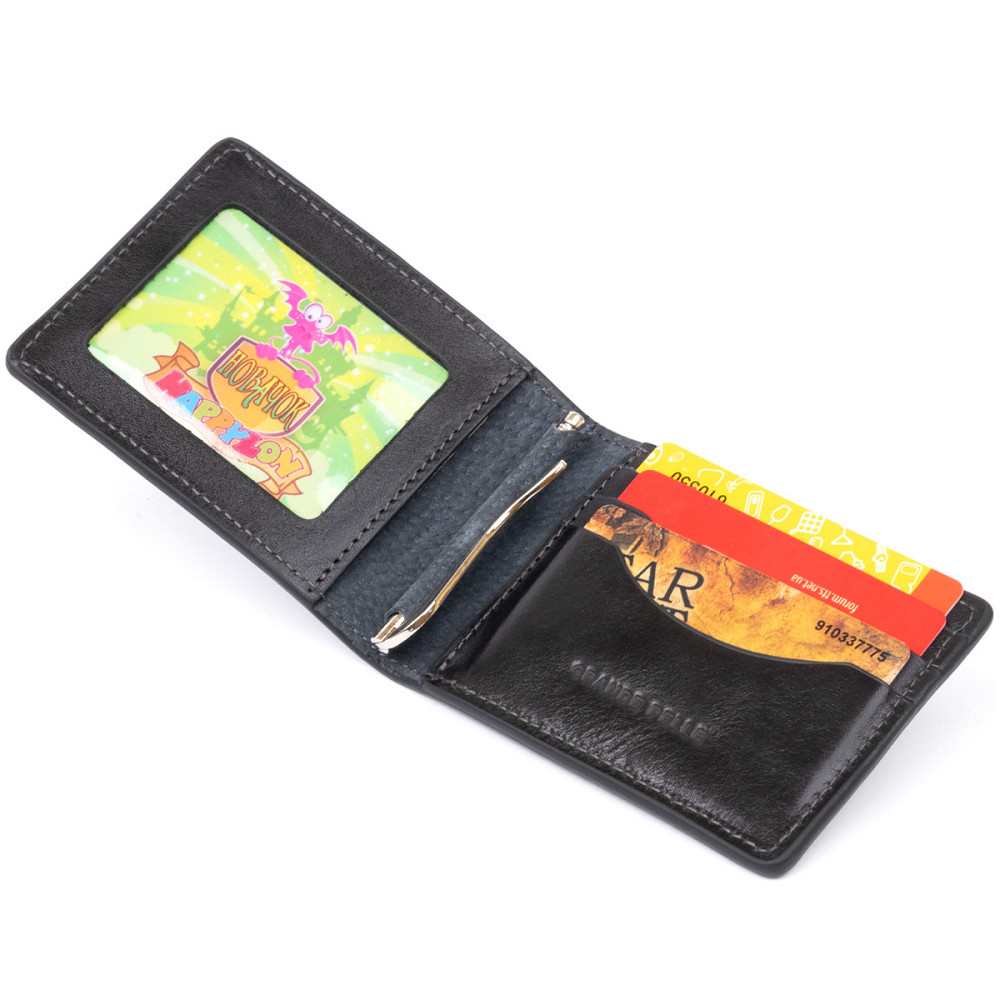 Стильне портмоне з затискачем для грошей без застібки GRANDE PELLE 11295 Чорне Київ - фото 6