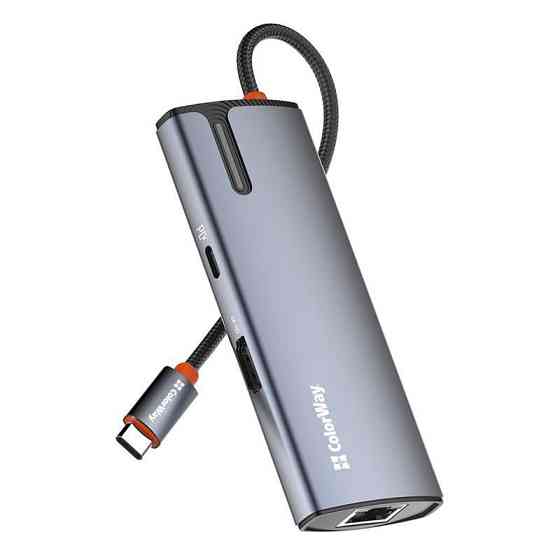 Док-станція ColorWay USB-C 6-в-1 Type C PD 100W/USB3.0х3/HDMI 4К/RJ45 (CW-HUB02) ( Сірий ) Харьков