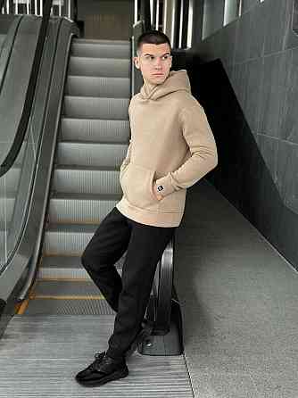 Тепле чоловіче худі на флісі з капюшоном пісочне Pobedov 008 ЗИМА Київ