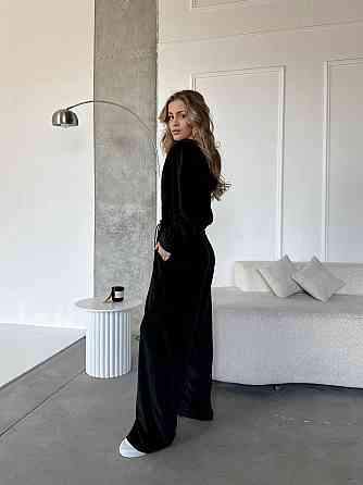 Женский повседневный костюм двойка: кофта и штаны велюр Черный, 46/48 Одесса