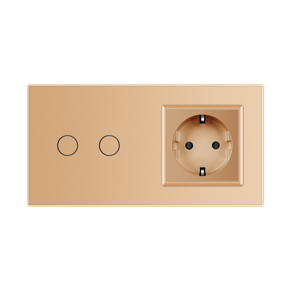 Розумний сенсорний EC вимикач 2 сенсора 1 розетка Livolo золото скло (VL-M7FC2Z2/FCTC16A-2AP Коломыя - изображение 4