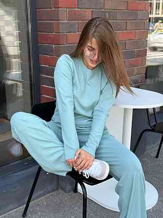 Женский костюм в рубчик с широкими штанами Оливковый M/L Харьков