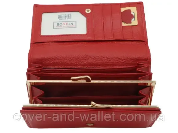 Большой женский кожаный кошелёк красного цвета c визитницей для карточек Boston Киев - изображение 7