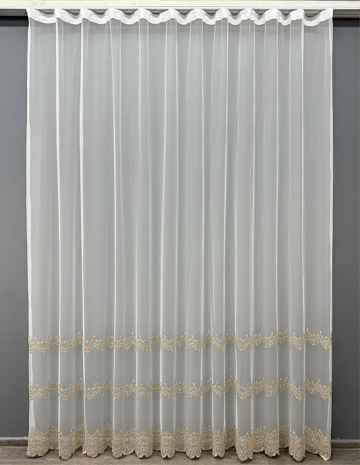 Тюль "Грек-сітка" з вишивкою колір молочний з бежевим 1473т Київ - фото 2