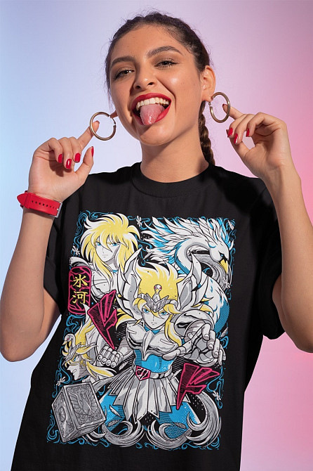 Футболка для мальчика аниме Кисне Хйога Саинт Сеийа оверсайз (рост от 165 до 180 ) Черний AnimeJ0384m Днепр - изображение 1