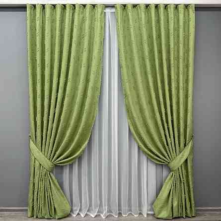 Комплект штор VR-Textil Лен Букле № 1889ш Оливковый 200х270 см 2 шт (32-249) Киев