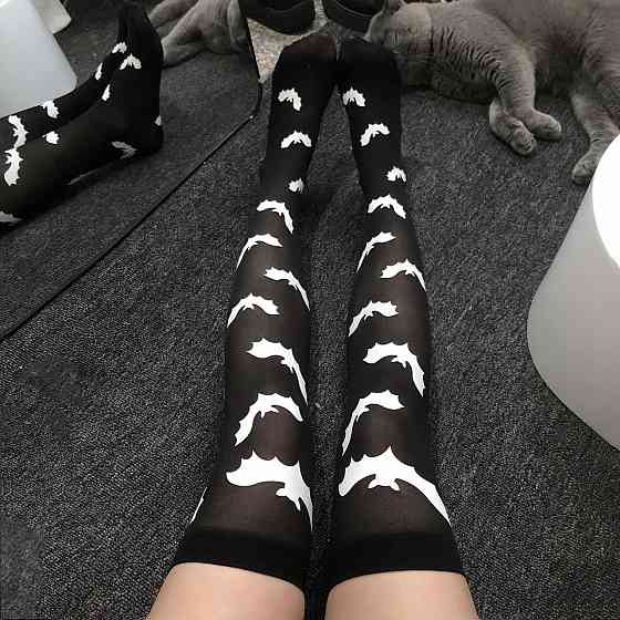 Чулки для Хэллоуина Летучие мыши one size черно-белый Киев