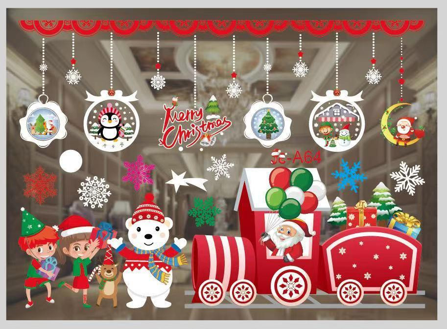 Новогодняя наклейка на окно Паровоз 50 на 70 см разноцветный Киев - изображение 1