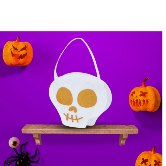 Сумка з фетру Череп для цукерок на Хелловін 15х16см білий Київ