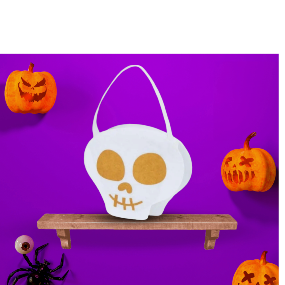 Сумка с фетра Череп для конфет на Хеллоуин 15х16см белый Киев - изображение 1