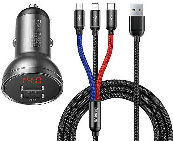 Автомобильное зарядное устройство Baseus Digital Display Dual USB 4.8A Car Charger 24W Grey Ковель