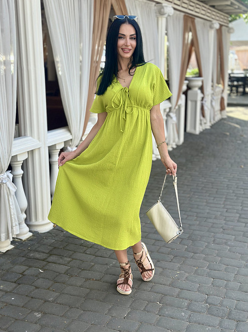 Довга муслінова сукня "Lira" | Норма і батал Гірчичний, 50-52 Київ - фото 2