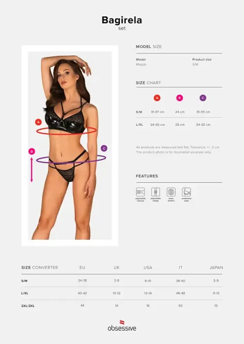 Еротичний комплект під латекс зі стрепами Obsessive Bagirela 2-pcs set S/M, чорний, під леопард, бюс Львів - фото 7