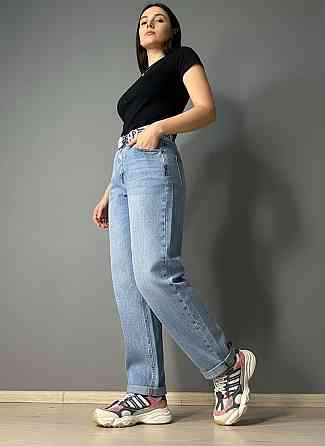 Джинси жіночі Dragon 8317 Mom Comfort Baggy з поясом стрейчеві блакитні, блакитний, З8, 38, 105 см, 126 см Київ