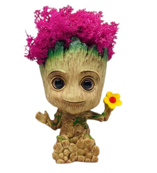 Горщик Грут Groot G8 Малюк з квіткою + стабілізований мох (Рожевий) Вінниця - фото 4