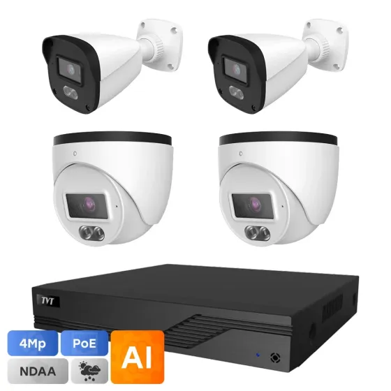 Комплект IP-відеонагляду на 4 камери TVT IP-Video Kit 4x4Mp (T/B) PoE: 2 купольні 4Mp відеокамери + 2 циліндричні 4Mp відеокамери Киев