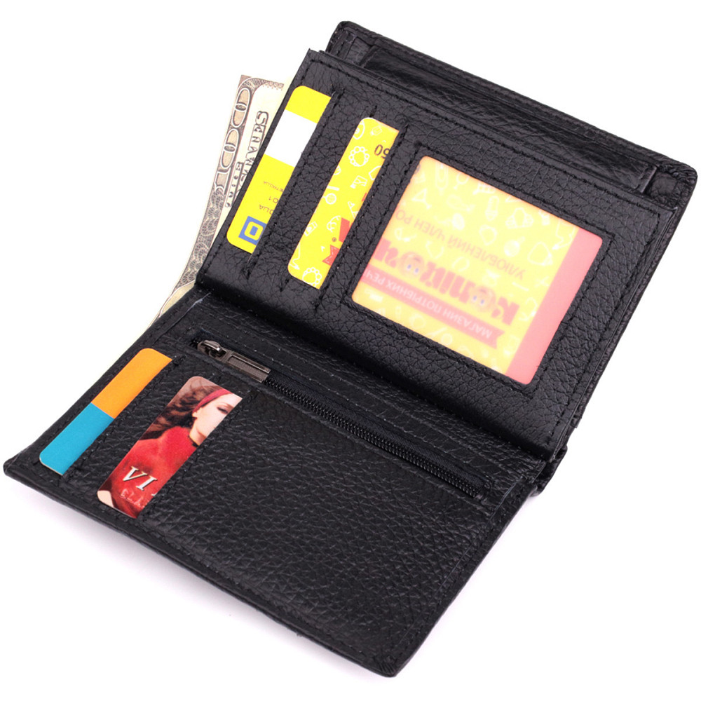 Зручний чоловічий шкіряний гаманець у два складання Vintage sale_15093 Чорний Київ - фото 6