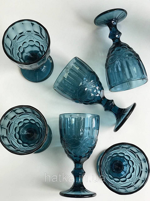 Набір для напоїв 7 предметів 6 шт. келихів + графин 1 л «Вінтаж» 300 мл синій Київ - фото 8